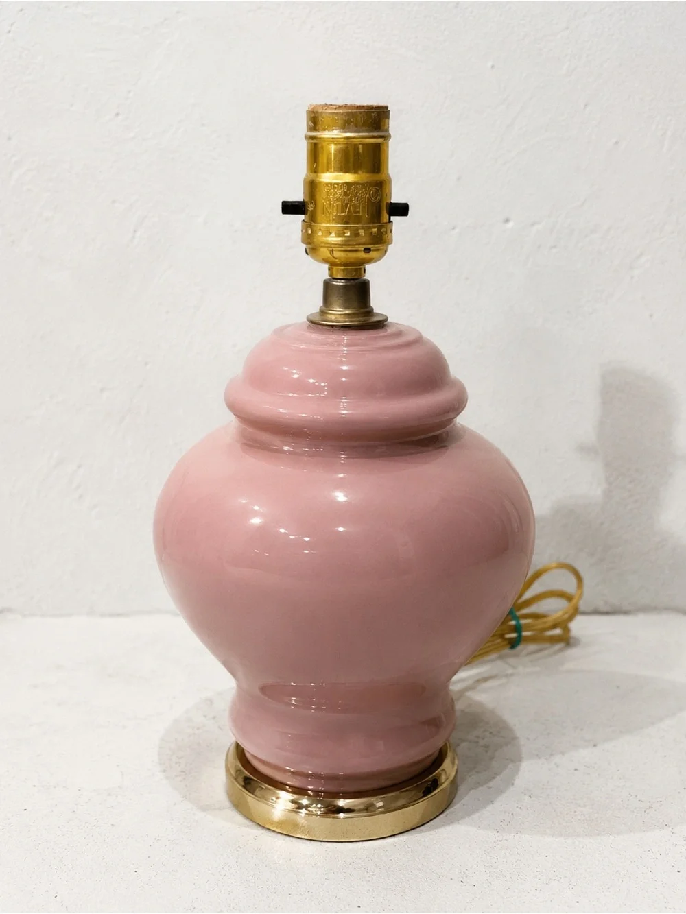 Pink Ceramic Ginger Jar Table Lamp with Brass Base
